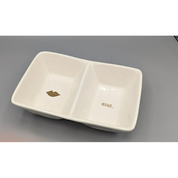 Rae Dunn Muah Lip Divided Dish Bowl Candy Nuts Dip Condiments Artisan Collection - Picture 6 of 10